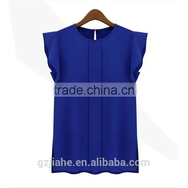 Hot Cheap Clothes China Womens Summer Casual Clothing Loose Short Tulip Sleeve Chiffon Blouse Shirt Tops photo-2