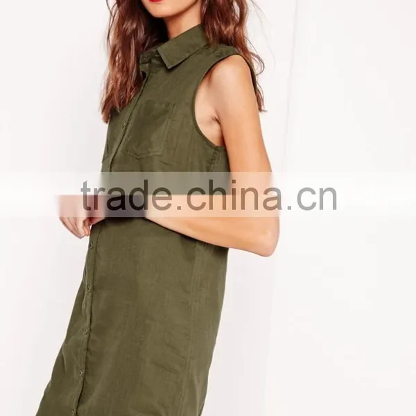 High Quality Elegant Women Khaki Sleeveless Soft Material Shirts photo-2