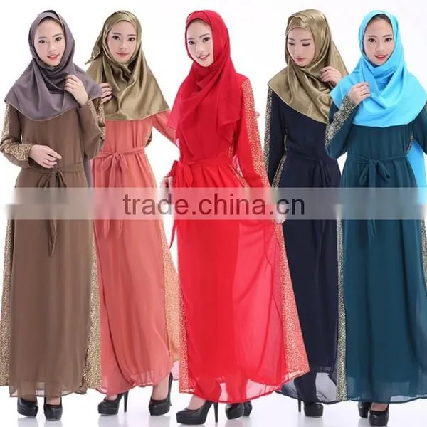 Long Sleeve Maxi Chiffon Beaded Muslim Dress Abaya photo-2