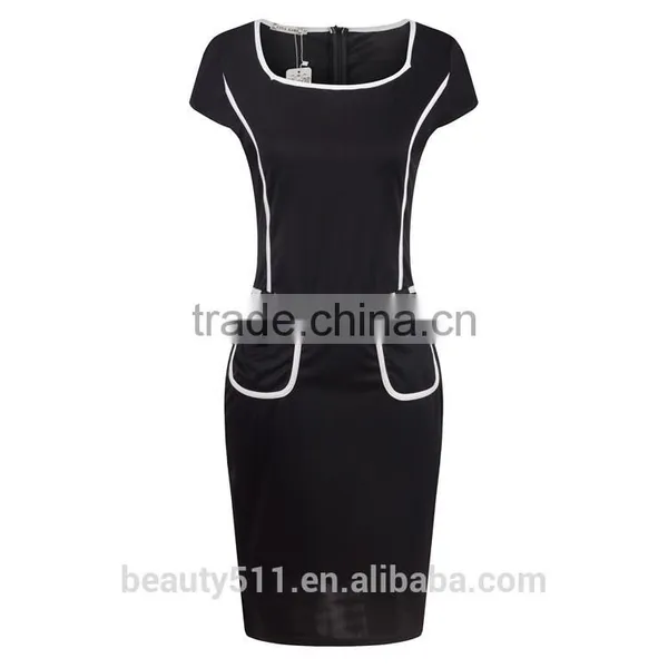 Women Cross Lace Up Deep Blue-white Strip Pack Hips Sexy Pencil Dress Short Sleeve Night Club Bandage Dress SD50 photo-3