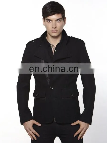 Day Jacket Black Wool Cashmere Patchwork Textured Sport Coat Slim Fit