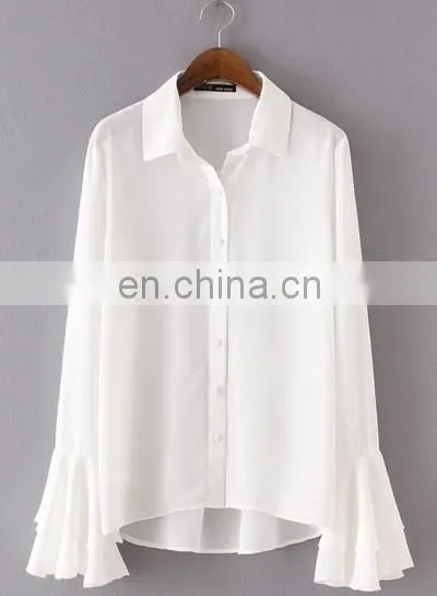 Latest Fashion Women Chiffon Blouse Deisgn Flare Sleeve photo-3