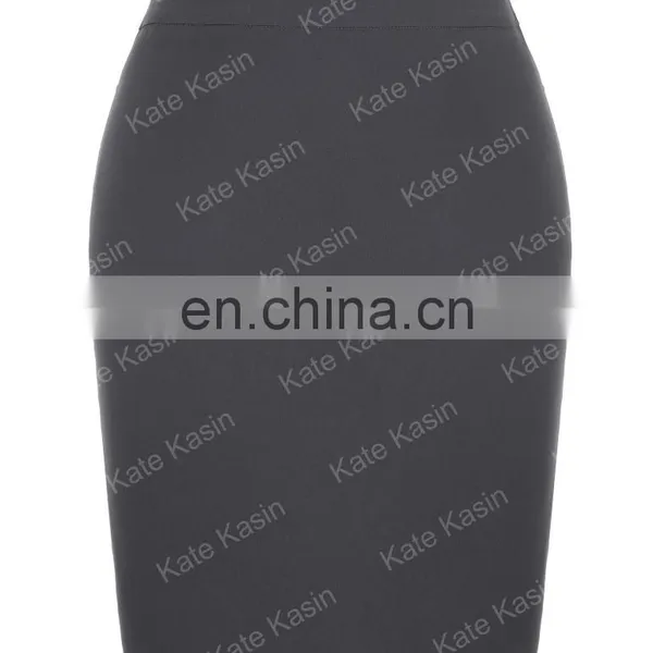 Kate Kasin Occident Women's High Stretchy Hips-Wrapped Dark Grey Pencil Skirt 20" KK000276-2 photo-3