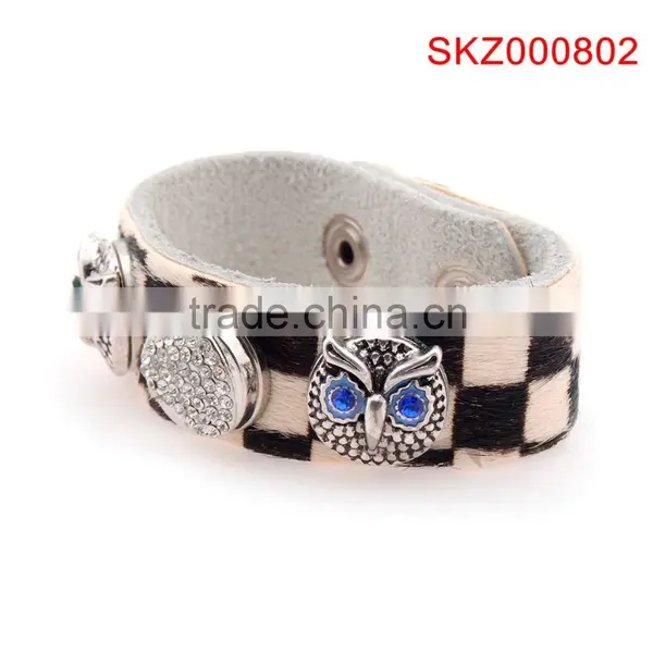 2015 New Products Leather Snap Botton Owl Bracelet photo-3