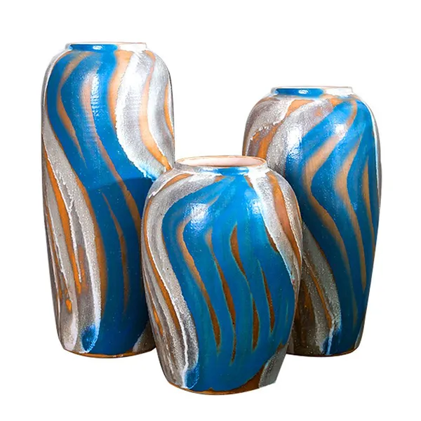 Classical Hand Made Color Paint Blue Jingdezhen Ceramic Vase For Artificial Flower Decor photo-5