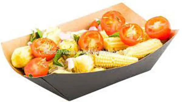 4.2-inch Disposable Paper Food Tray – Black With Kraft Brown Interior Take Out Boat-Perfect for Restaurants, Cafes, and Parties photo-3