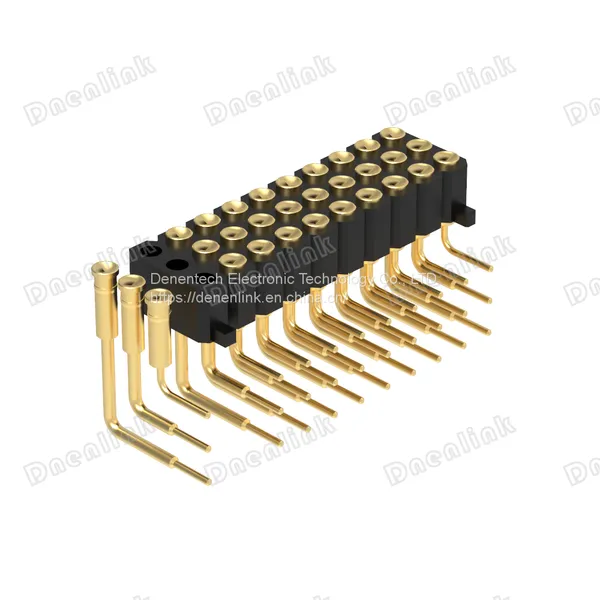 Dnenlink 2.54mm Pitch Triple Row H4.0mm Concave Contact Right Angle Female Header DIP Type PogoPin Header With Peg photo-3