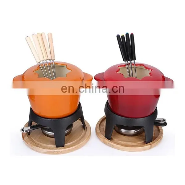 Cast Iron Chocolate Fondue Pot Set Person With Forks photo-3