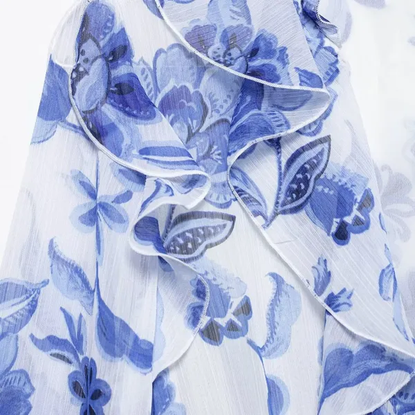 European and American French Style Fashion Belt Printed Midi Dress photo-3