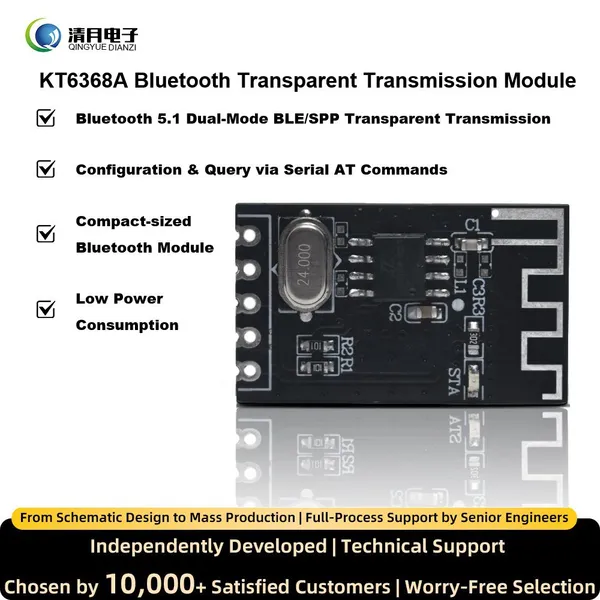 KT6368A Bluetooth Module Support 5.1 BLE/2.1 SPP Transparent Transmission Pure Data IC UART AT Controller For Arduino or ESP32