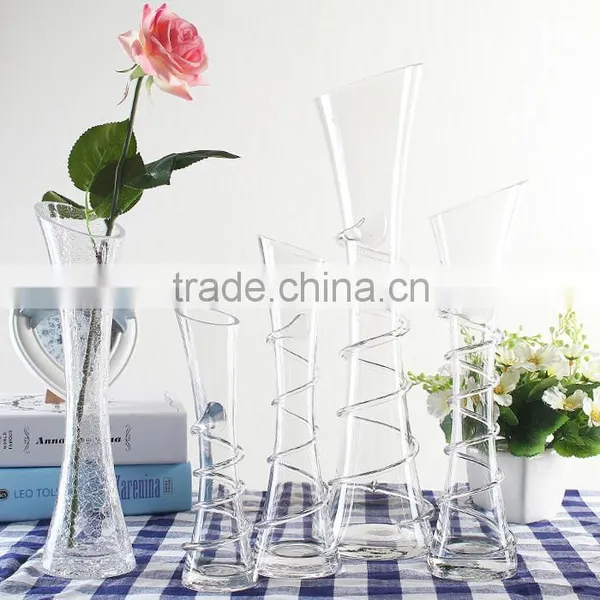 Clear Glass Vase; Cracked Vase and Glass Strip Vase