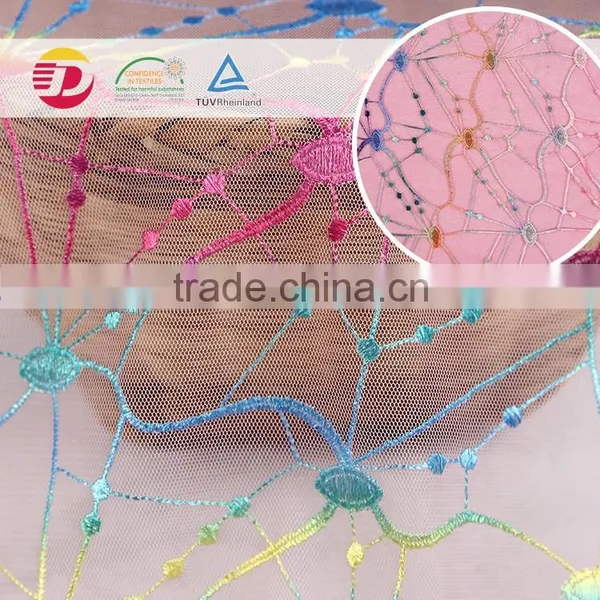 Wholesale Embroidery Print Pink Bead Lace Fabric photo-4