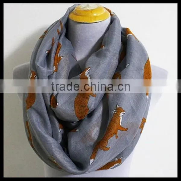 Fox Print Infinity Scarf, Spring Scarf, Fox Scarf, Print Scarf Holiday Scarf. Valentine Scarf. CREAM and Colorful Scarf at Stock photo-5