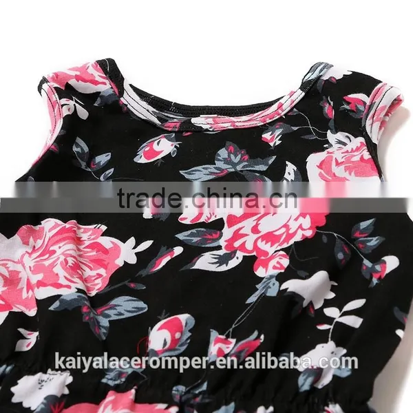 Wholesale Baby Girl Clothes Romper Black Fabric Flower Printing Newborn Baby Cotton Clothing photo-3