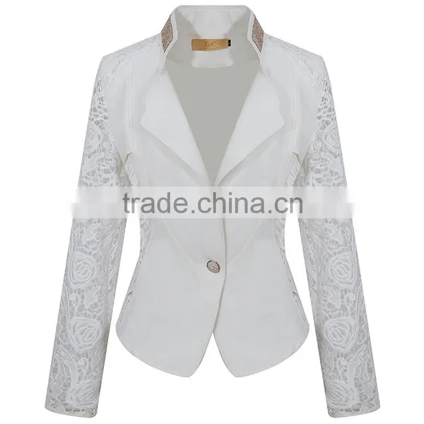 Wholesale China Clothes Factory White Woven Lace Formal Ladies Blazer Designs photo-2