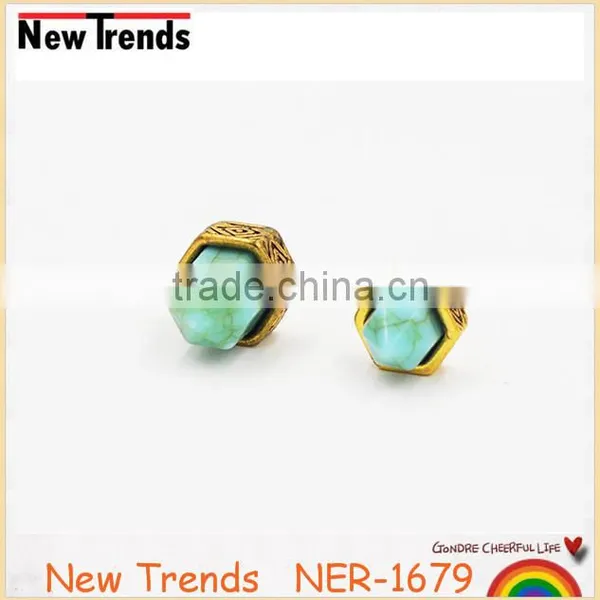 Newest Fashion Double Geometrical Turquoise Earring Stud Hot Sale photo-5