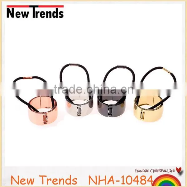 Fashion Metal Circle Hair Cuff Band Tie Elestic Ponytail Holder