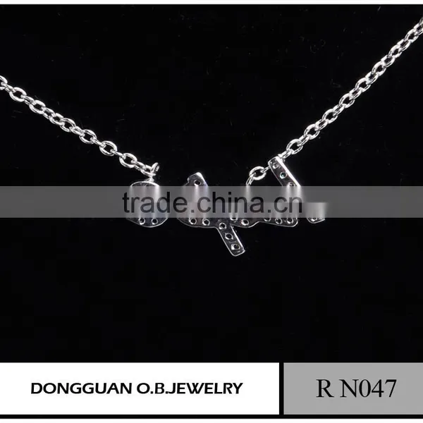 Cheapest Stainless Steel Pendant Anchor Necklace/Crystal Letter White Gold Necklace photo-5