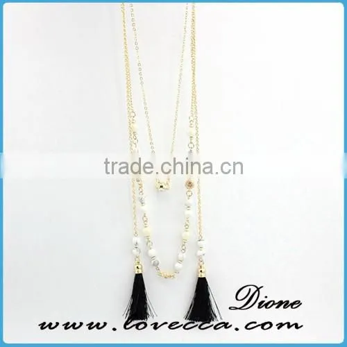 New Antique Gold Long Necklace Pendant Women Wholesale Stone Beaded Tassel Necklace photo-5