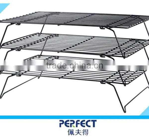 Non Stick 3 Tiers Iron Folding Oven Cooling Shelf Stackable Bread Display Rack photo-3