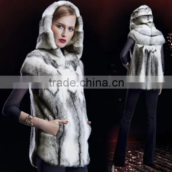 2015 New Style American Cross Mink Women Hooded Fur Coat Vest Mink