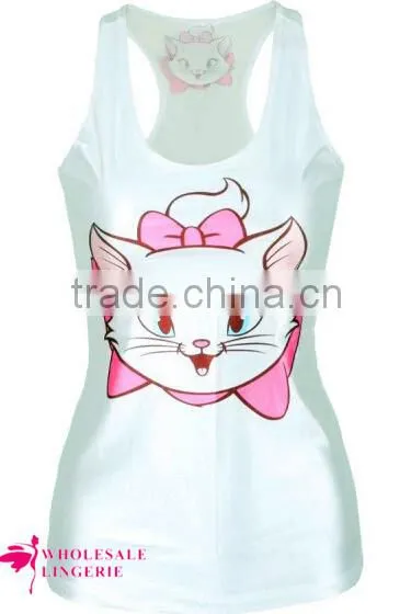 Wholesale Lovely Cat Printed White Tank Top for Women photo-2