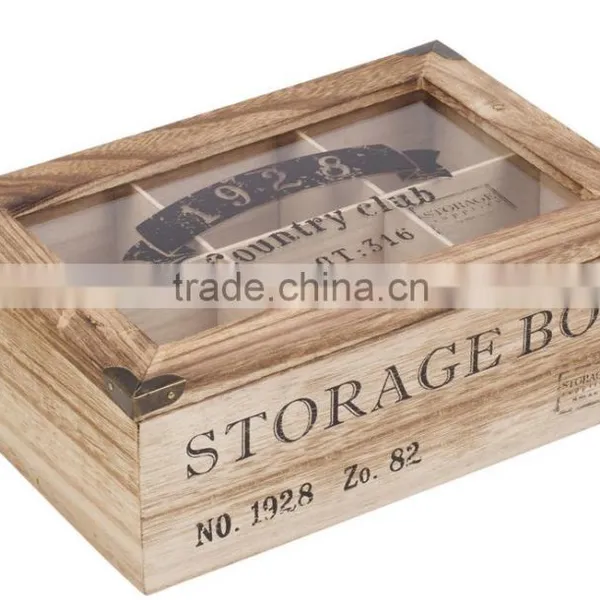 Custom 9 Compartments Chinese Gift Wooden Tea Packaging Storage Box With Glass Top Lid photo-3