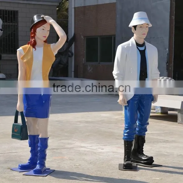 Outdoor FRP Man With Bicycle Statue photo-2