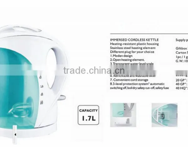 2016 PLASTIC IMMERSED CORDLESS KETTLE 1.7L WITH GOOD QUALITY photo-2