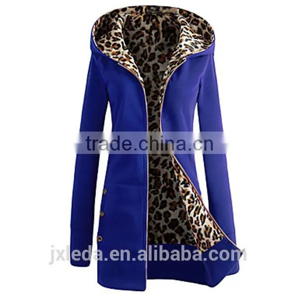 Women's Fashion Vintage Leopard Print Long Sleeve Hoodies Coat photo-3