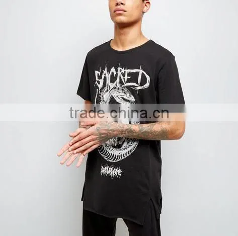 New Fashion Printed Tees Longline Short Sleeve t Shirt Men Summer Casual Black T-shirt photo-2