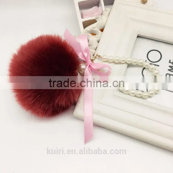 Women Fashion Cute Faux Fur Ball Faux Pearl Keychain Handbag Key Ring Car Key Chain Fmq-16 photo-4