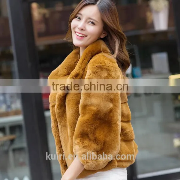 Natural Fur Coat Women's Real Fur Jacket Genuine Rex Rabbit Fur Coats Stand Collar photo-2