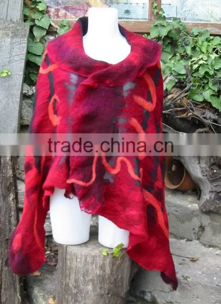 Red and Black Nuno Felt Wrap Shawl-handmade photo-2