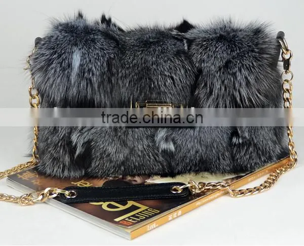 Genuine Leather and Fox Hair Fur Bag photo-3