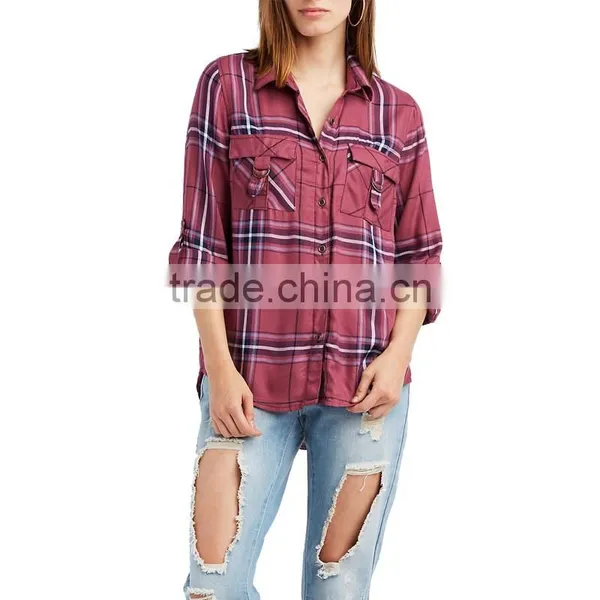 New American Fashion Designer Casual Model Cotton Long Sleeve Ladies Blouse Top Women Casual Office Plaid Shirt