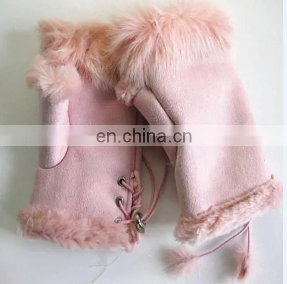 Colorful Fingerless Gloves With Real Rabbit Fur photo-2