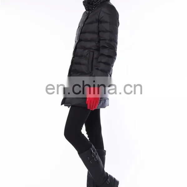Ladies Trench Coat Black Jacket Fur Hood Down Jacket photo-5