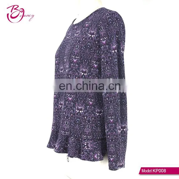 GuangZhou Supplier Vintage Printing Pattern Plus Size Frill Hem Ropa Mujer Blouse for Middle Age Woman photo-4