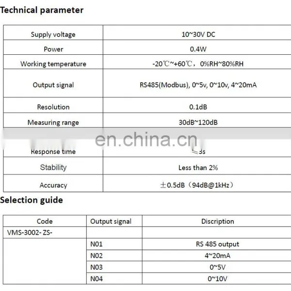 VMS-3002-ZS-N01 Wide Measuring Range Good Linearity Convenient Unoise Sensor Noise Transmitter RS485 Output photo-3