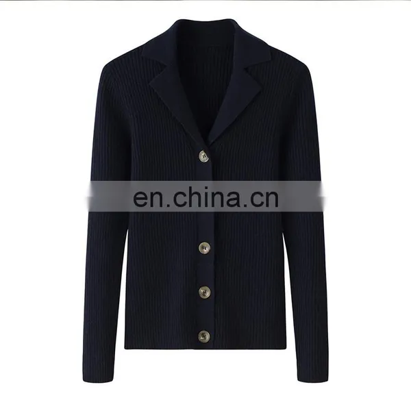 Women's Ribbed Knitted Winter Shirt Slim Fit Cashmere Cardigan With Button Decoration Formal Solid Pattern Factory Wholesale photo-3