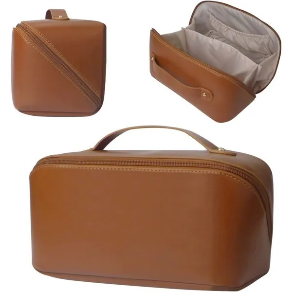 Custom Makeup Bag Portable PU Leather Waterproof Toiletry Pouch Travel Make up Bag Multifunctional Brush Cosmetic Bag for Women photo-4