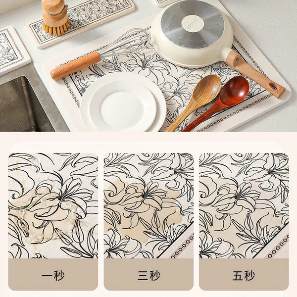Custom Printed Stone Bath Mat Set, Diatomite Coaster, Soap Tray, Faucet Mats photo-2