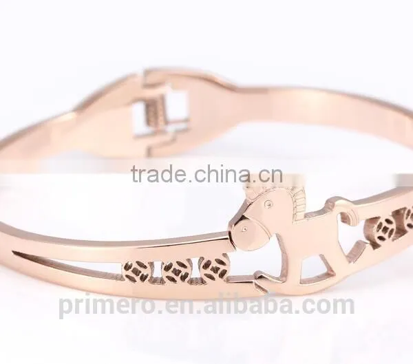Custom Jewelry 316l Titanium Steel Rose Gold Plated Charm Bracelets Horse Bangles photo-4