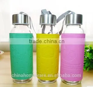 Promotion New Item Single-deck Water Glass Bottle With Stainless Steel Lid&Leather Cover