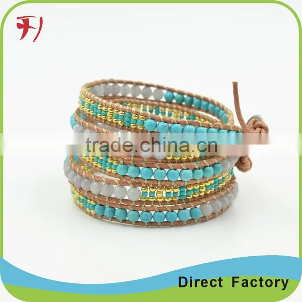 White And Brown Crystal Mix Wrap Bracelet On Contrasting Brown Leather With A Stainless Steel Clasp photo-2