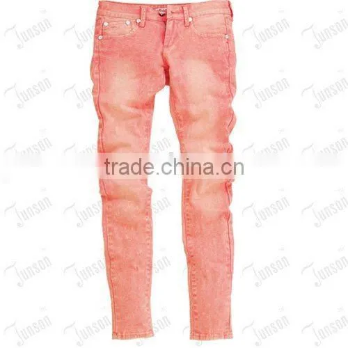 Lady's Denim Jeans JS-10906# Bleach Orange