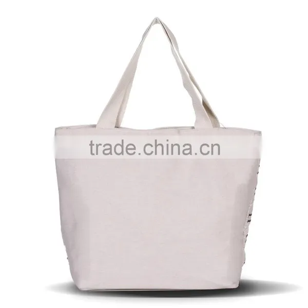 Silver Color Stripes Embroidery Elegant Women Canvas Tote Bag photo-2
