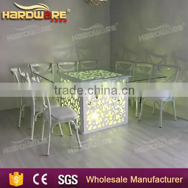 Coloful Led Light White Wooden Wedding Table , Square Dining Table With Glass photo-2