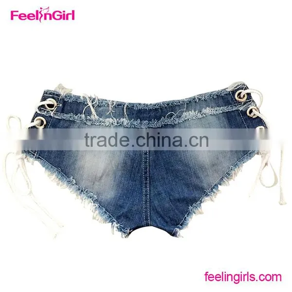 Women Sexy Nightclub Frayed Pierced Jean Shorts photo-5